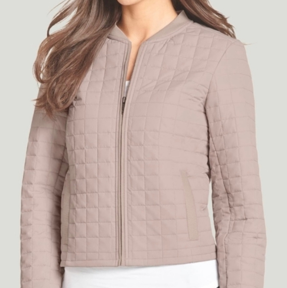 Jockey Women's Quilted Puffer Jacket in Taupe Woven Performace Water Repellent